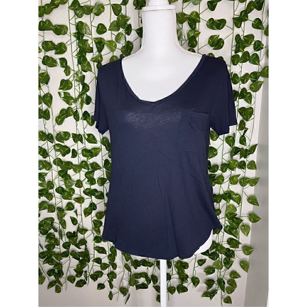 Abercrombie & Fitch Navy Blue Pocket Front V-Neck Short Sleeve Top Size Small